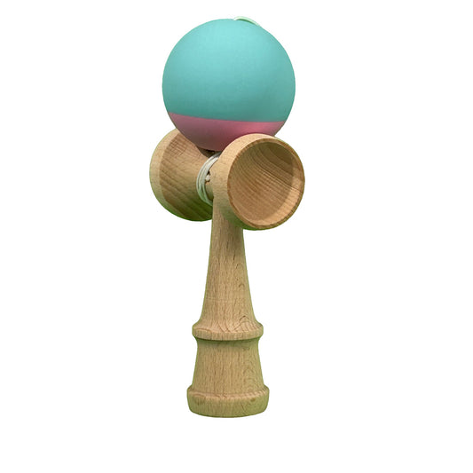 Jucarie Interactiva Kendama Profesionala,  din Lemn, 18 cm, Joc de Indemanare pentru Copii si Adulti, Bicolor Turcoaz Roz
