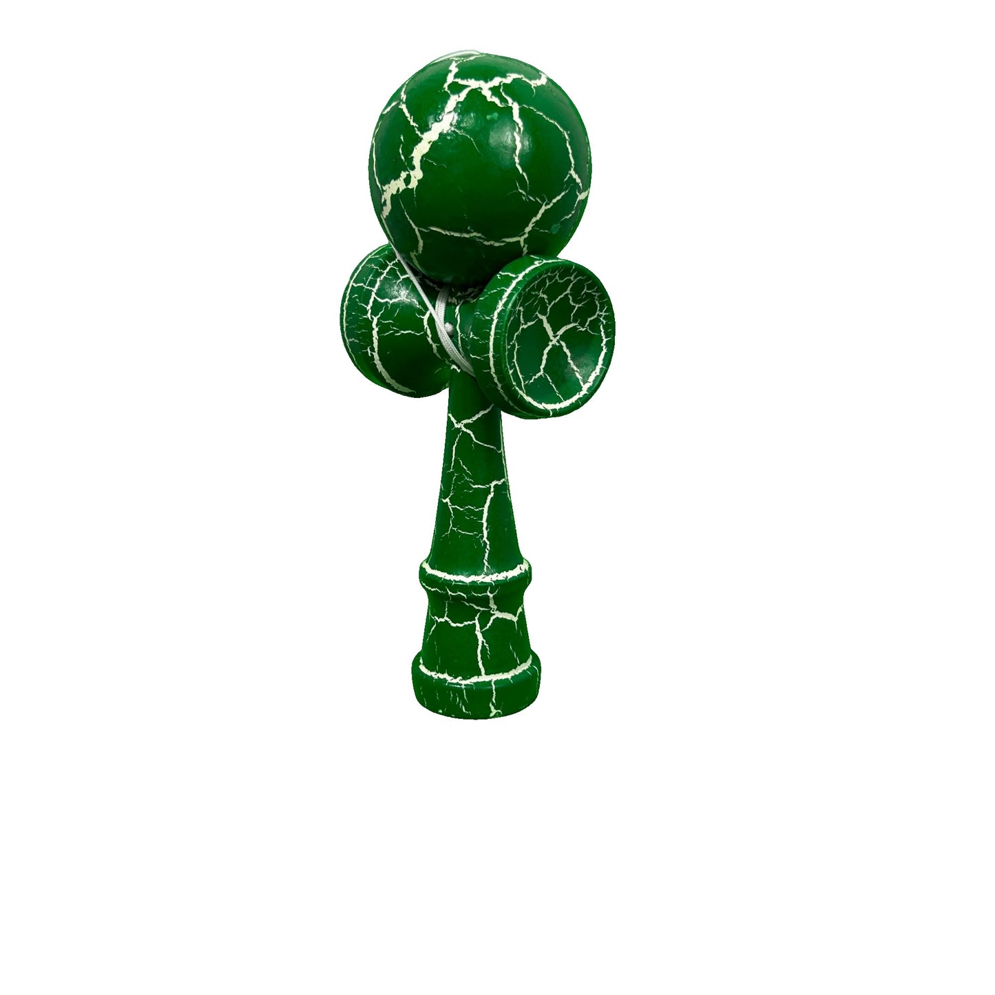 Jucarie Kendama Profesionala, Kendama Cracked, din Lemn – 18 cm, Joc Interactiv de Indemanare pentru copii si adulti, Verde Alb