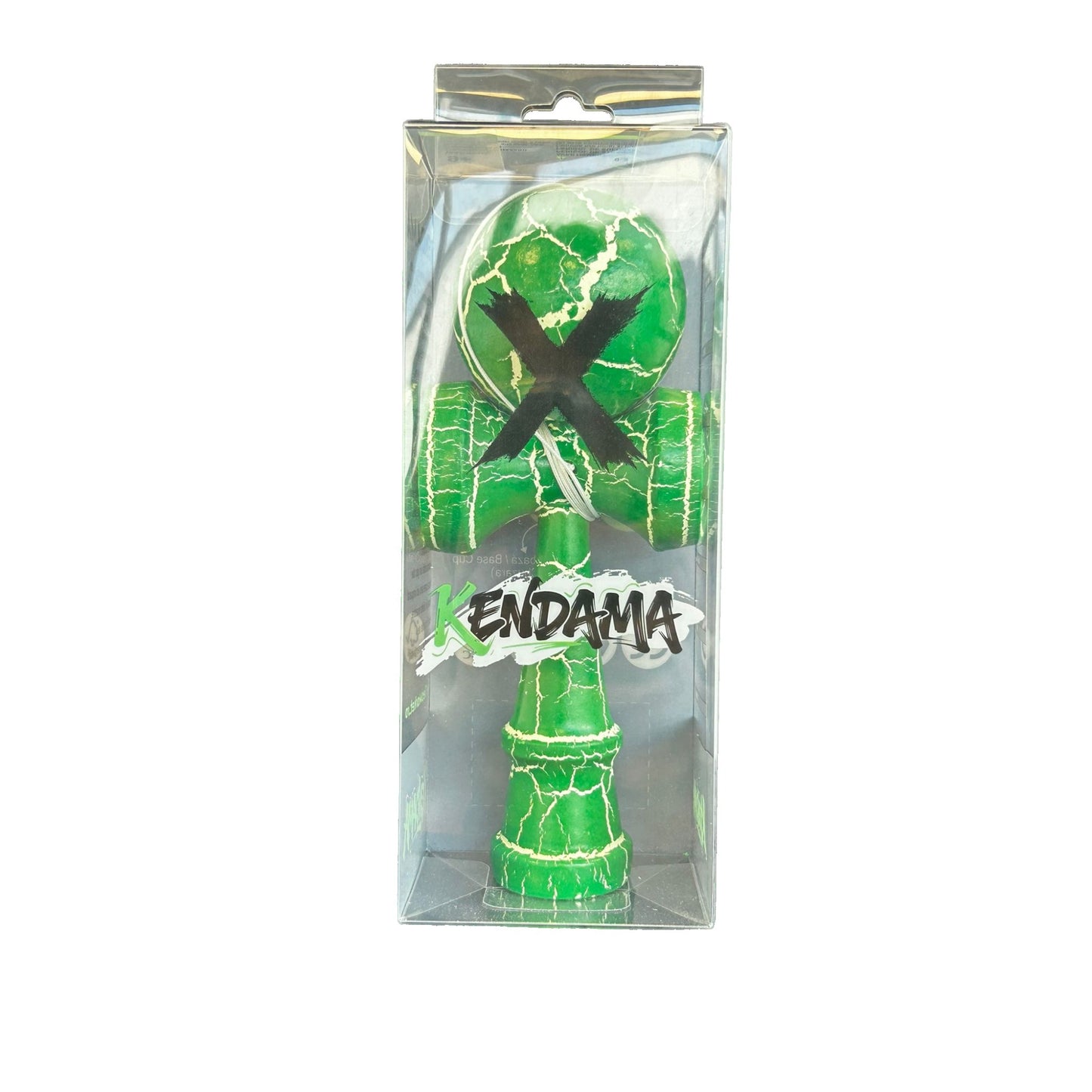 Jucarie Kendama Profesionala, Kendama Cracked, din Lemn – 18 cm, Joc Interactiv de Indemanare pentru copii si adulti, Verde Alb