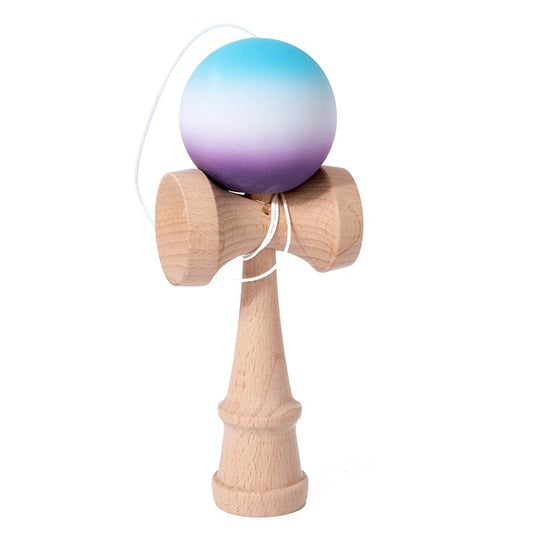 Jucarie Interactiva Kendama Profesionala, din Lemn, 18 cm, Joc de Indemanare pentru Copii si Adulti, Model 2 Gradient Albastru Alb Violet