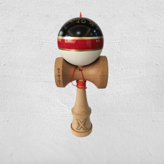 Kendama Originala X  ROYAL , Profesionala, din Lemn, 18 cm, Rosu-Gold