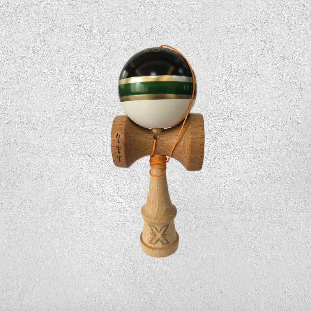 Kendama Originala X  ROYAL , Profesionala, din Lemn, 18 cm, Verde-Gold
