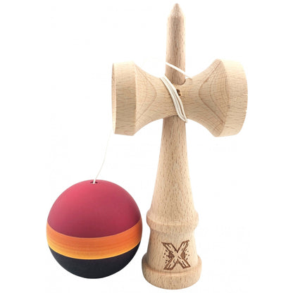 Kendama Originala X, Profesionala,  Rubber Grip, din Lemn, 18 cm, Rosu/Galben/Negru