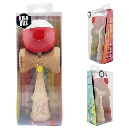 Kendama X Originala, Profesionala,Big Cups V2, Super Sticky cu Cupe Mari, Rulment Metalic, din lemn 18 cm, Ata 55 cm, Alb/Rosu