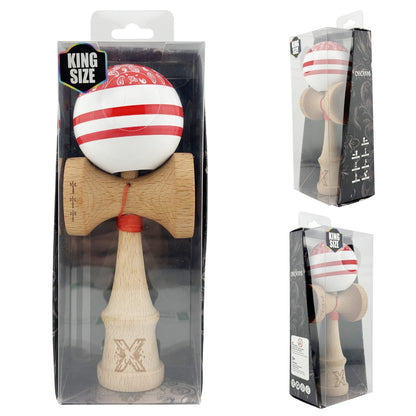 Kendama X CHICANOS Originala, Profesionala,Big Cups V2, Super Sticky cu Cupe Mari, Rulment Metalic, din lemn 18 cm, Ata 55 cm, Rosu/Alb