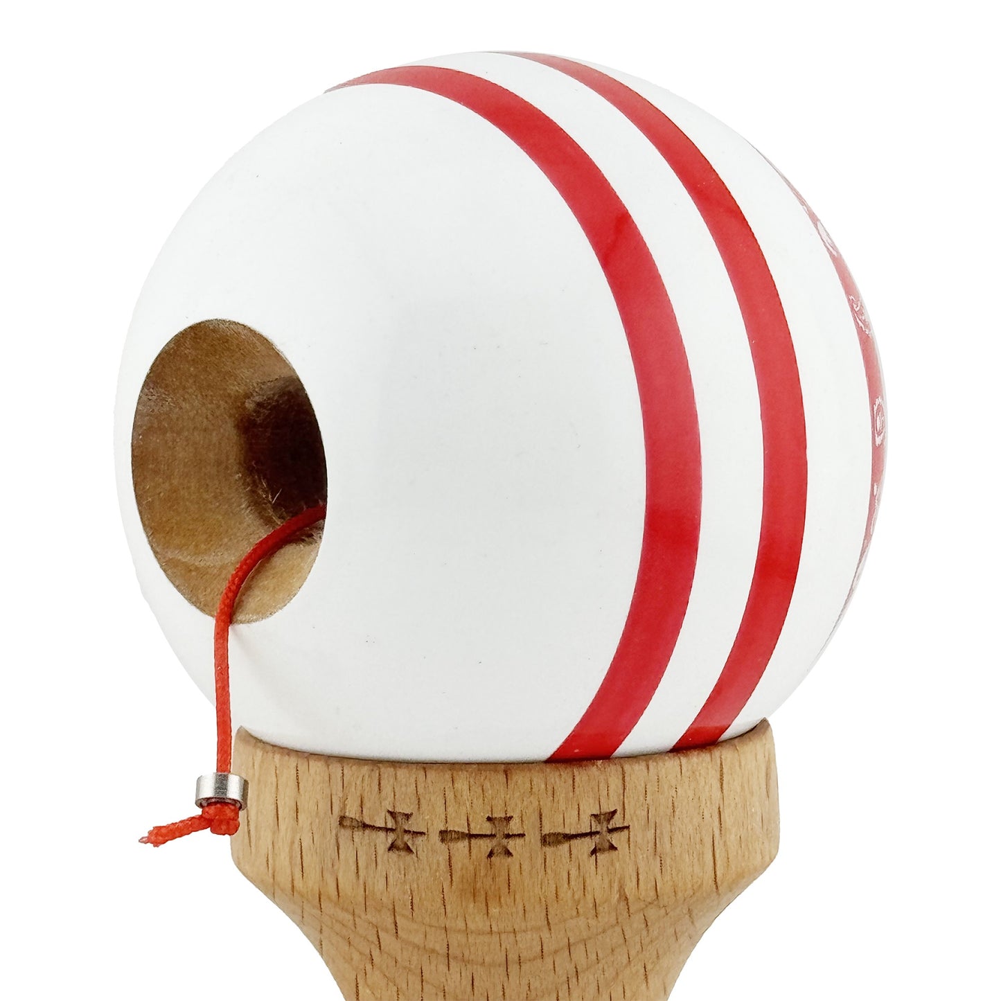Kendama X CHICANOS Originala, Profesionala,Big Cups V2, Super Sticky cu Cupe Mari, Rulment Metalic, din lemn 18 cm, Ata 55 cm, Rosu/Alb