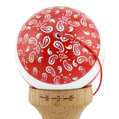 Kendama X CHICANOS Originala, Profesionala,Big Cups V2, Super Sticky cu Cupe Mari, Rulment Metalic, din lemn 18 cm, Ata 55 cm, Rosu/Alb