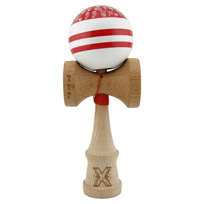 Kendama X CHICANOS Originala, Profesionala,Big Cups V2, Super Sticky cu Cupe Mari, Rulment Metalic, din lemn 18 cm, Ata 55 cm, Rosu/Alb
