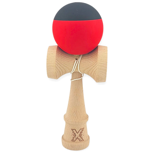 Kendama X Originala, Profesionala, 18 cm, din Lemn, Rubber Grip, Rosu/Negru