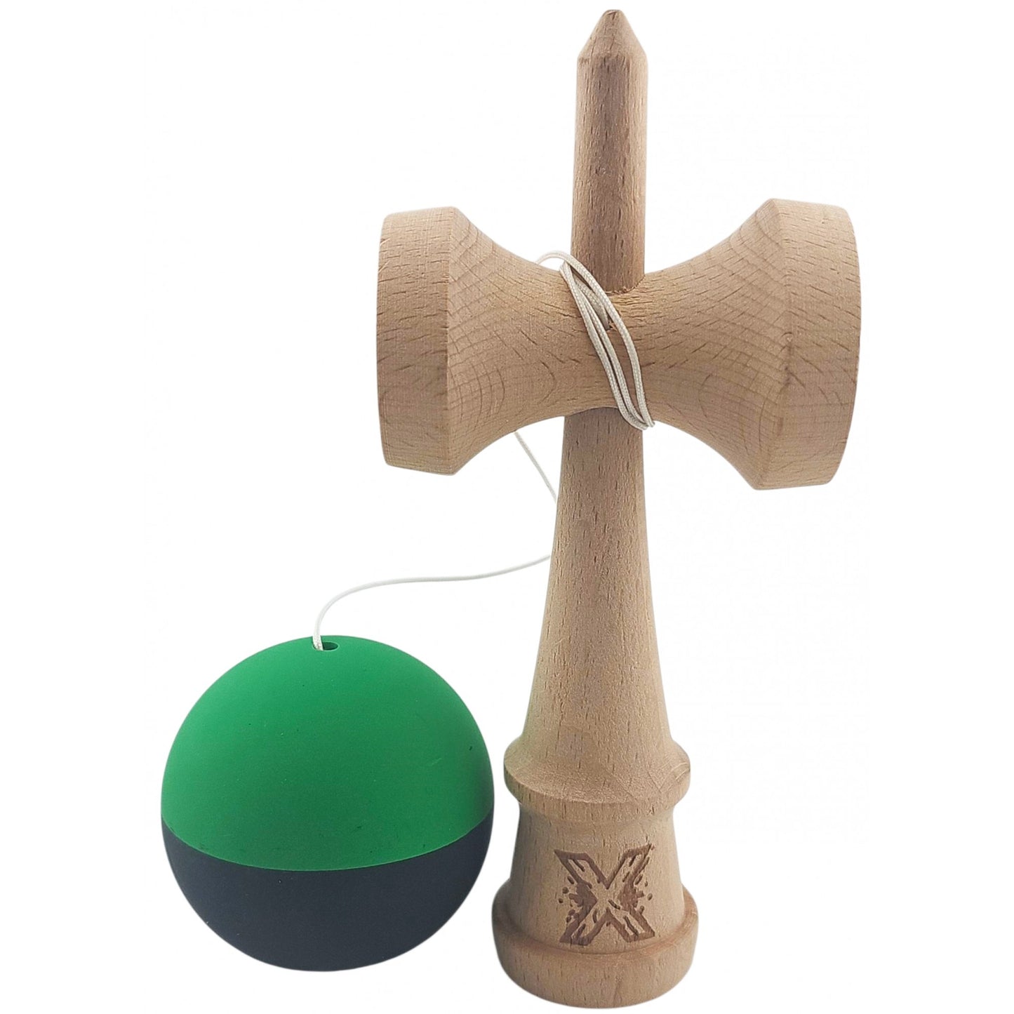 Kendama X Originala, Profesionala, 18 cm, din Lemn, Verde/Negru