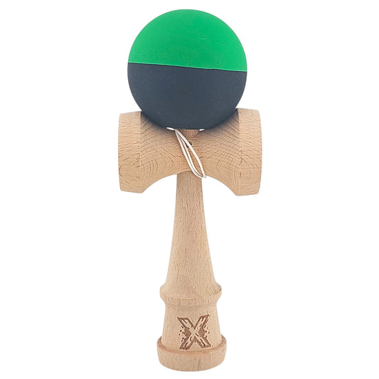 Kendama X Originala, Profesionala, 18 cm, din Lemn, Verde/Negru
