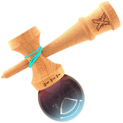 Kendama X Originala, Profesionala,Big Cups V2, Super Sticky, din Lemn, 18 cm, Albastru Deschis/Mov/Roz