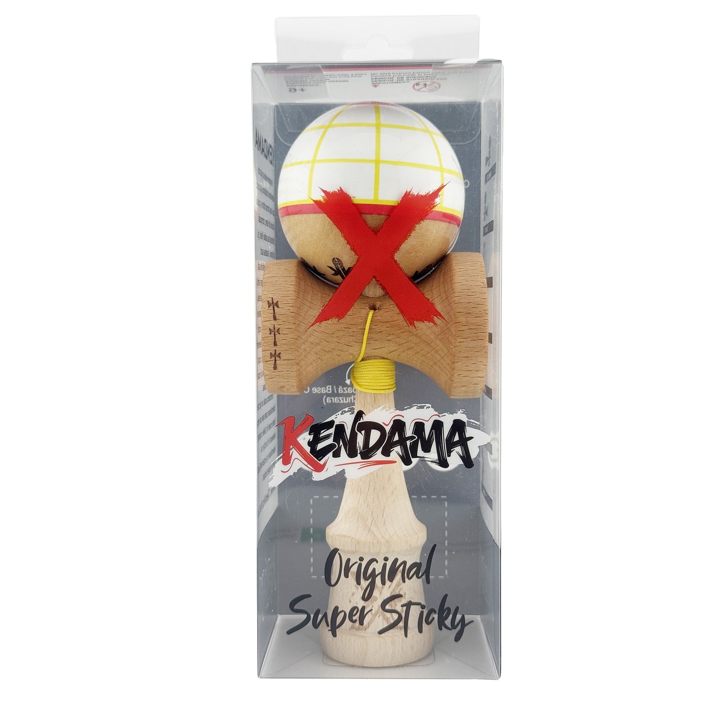 Kendama X Originala, Profesionala,  Big Cups V2, Model Glob Super Sticky Legendary Cupe Mari, Rulment Metalic cu Ata 55 cm, Alb/Galben/Rosu