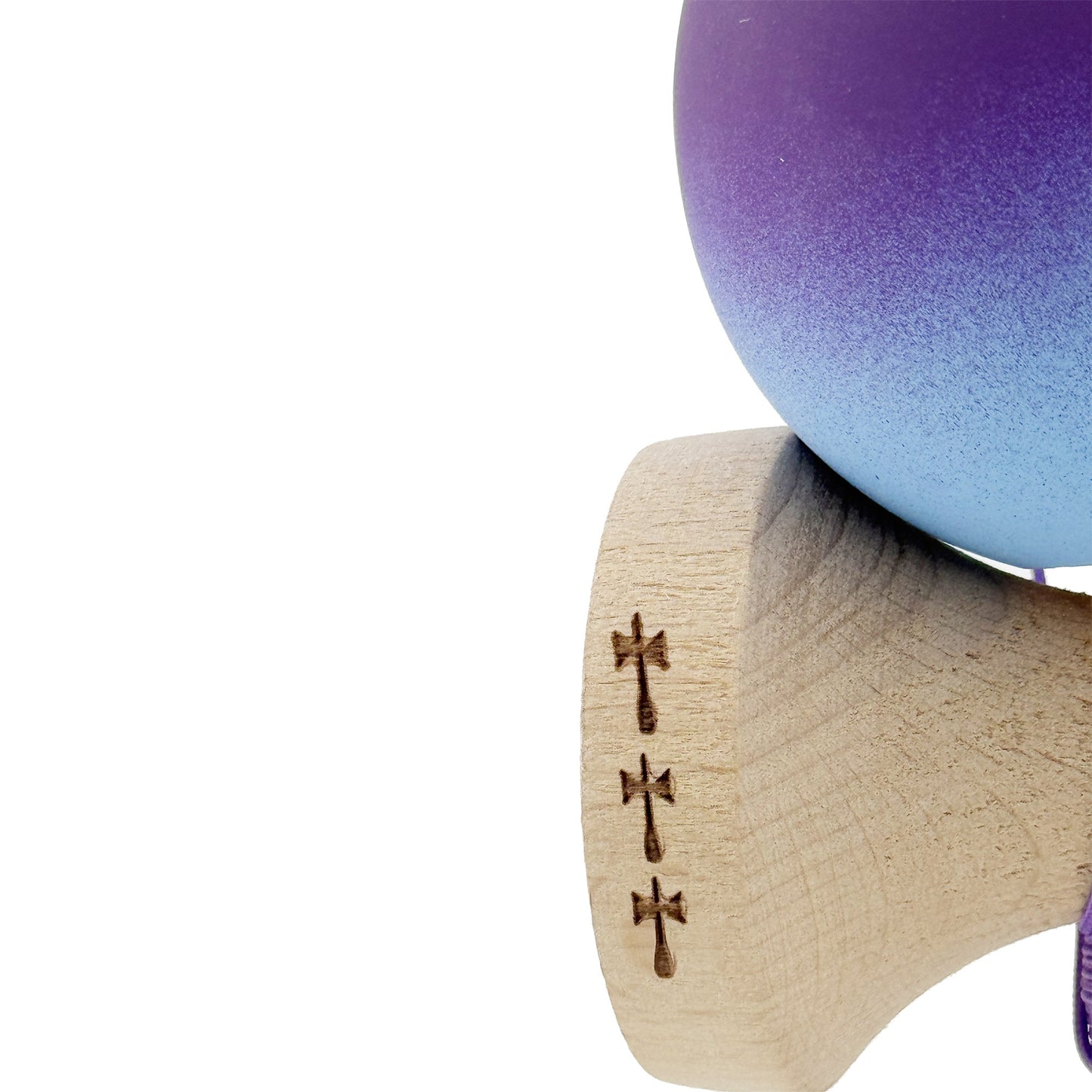 Kendama X Originala, Profesionala, Big Cups V2, Rubber Grip cu Cupe Mari, Rulment Metalic cu Ata 55 cm, Violet/Albastru
