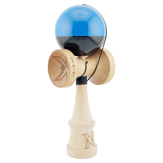 Kendama X Originala, Profesionala,Big Cups V2, Super Sticky cu Cupe Mari, Rulment Metalic, din lemn 18 cm, Ata 55 cm, Albastru/Negru