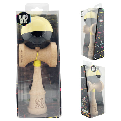 Kendama X Originala, Profesionala,Big Cups V2, Super Sticky cu Cupe Mari, Rulment Metalic, din lemn 18 cm, Ata 55 cm, Galben/Negru