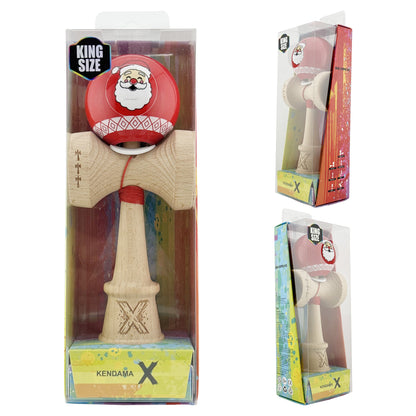 Kendama X Originala, Profesionala,Christmas Edition, Super Sticky cu Cupe Mari KING SIZE V3, Rulment Metalic si Gaura in Baza, din Lemn 18 cm, Ata 55 cm