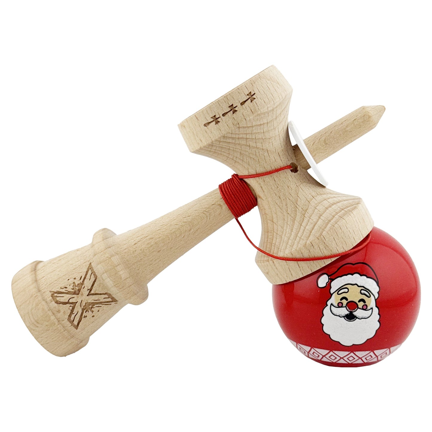 Kendama X Originala, Profesionala,Christmas Edition, Super Sticky cu Cupe Mari KING SIZE V3, Rulment Metalic si Gaura in Baza, din Lemn 18 cm, Ata 55 cm