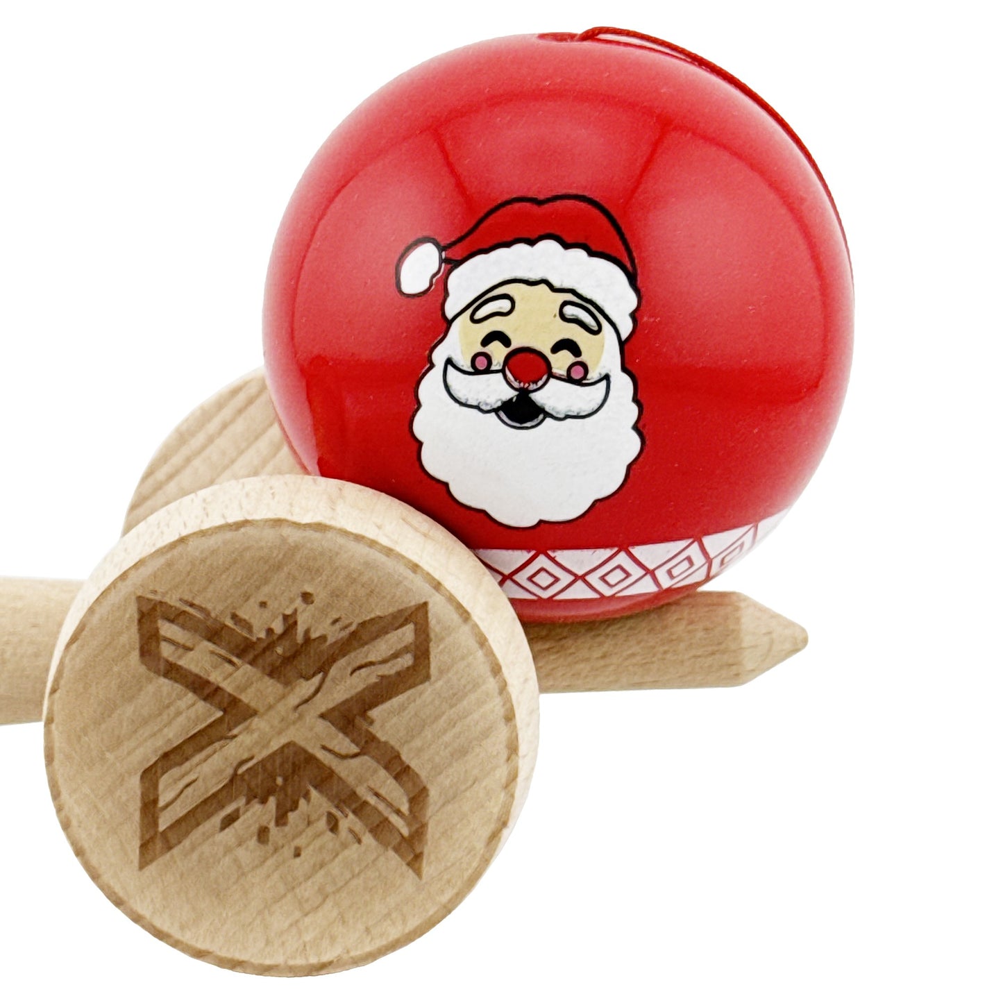 Kendama X Originala, Profesionala,Christmas Edition, Super Sticky cu Cupe Mari KING SIZE V3, Rulment Metalic si Gaura in Baza, din Lemn 18 cm, Ata 55 cm