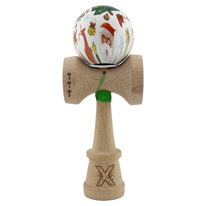 Kendama X Originala, Profesionala,Christmas Edition, Super Sticky cu Cupe Mari KING SIZE V3, Rulment Metalic si Gaura in Baza, din Lemn 18 cm, Ata 55 cm