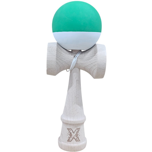 Kendama X Originala, Profesionala,  din Lemn, 18 cm, Rubber Grip, Verde Alb
