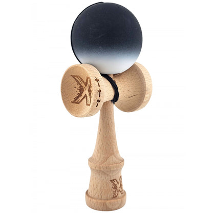 Kendama X Originala, Profesionala,  din Lemn, Big Cups, Rubber Grip, 18 cm, Alb/Negru