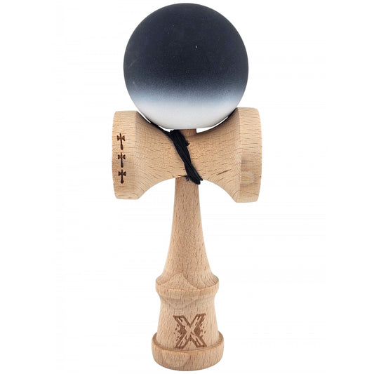 Kendama X Originala, Profesionala,  din Lemn, Big Cups, Rubber Grip, 18 cm, Alb/Negru