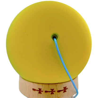 Kendama X Originala, Profesionala,din Lemn, Big Cups, Rubber Grip, 18 cm, Galben/Albastru