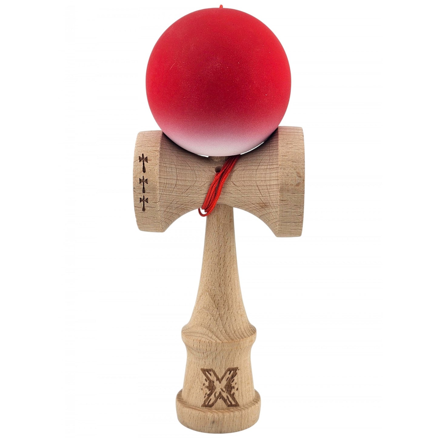 Kendama X Originala, Profesionala, din Lemn, Big Cups, Rubber Grip, 18 cm, Rosu/Alb