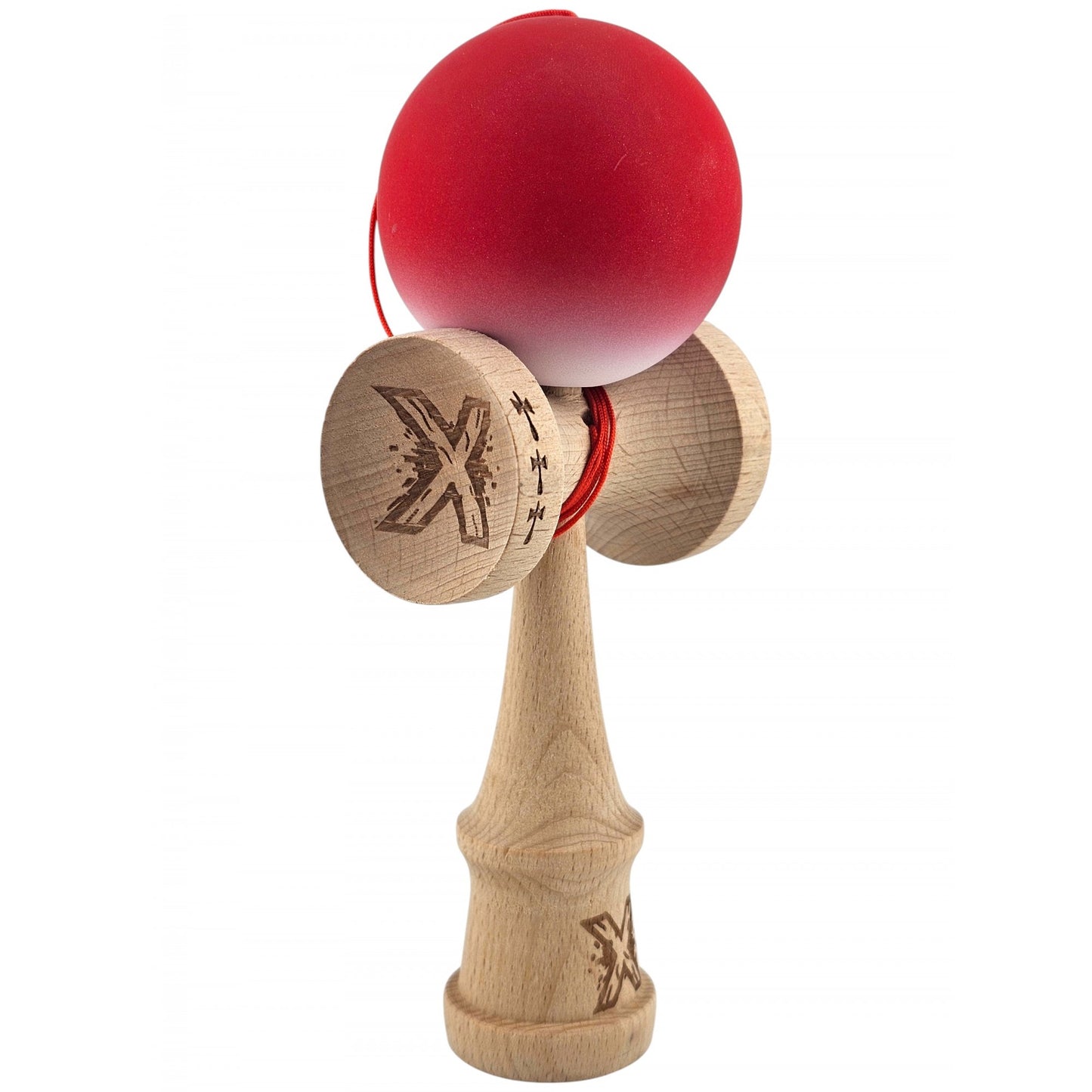 Kendama X Originala, Profesionala, din Lemn, Big Cups, Rubber Grip, 18 cm, Rosu/Alb