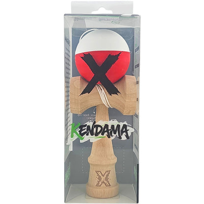 Kendama X Originala, Profesionala, din Lemn, Rubber Grip, 18 cm, Alb/Rosu