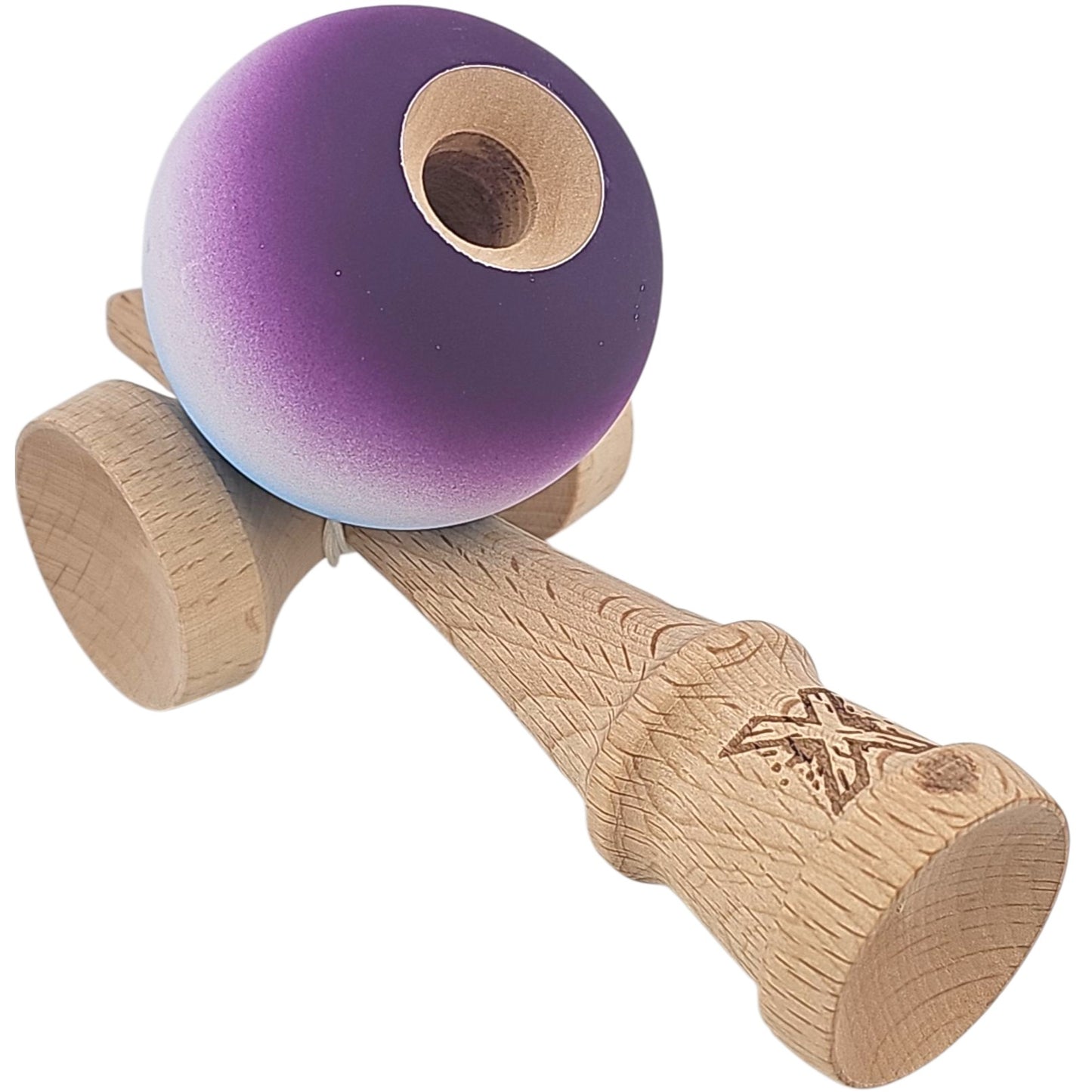 Kendama X Originala, Profesionala,  din Lemn, Rubber Grip, 18 cm, Albastru/Alb/Violet