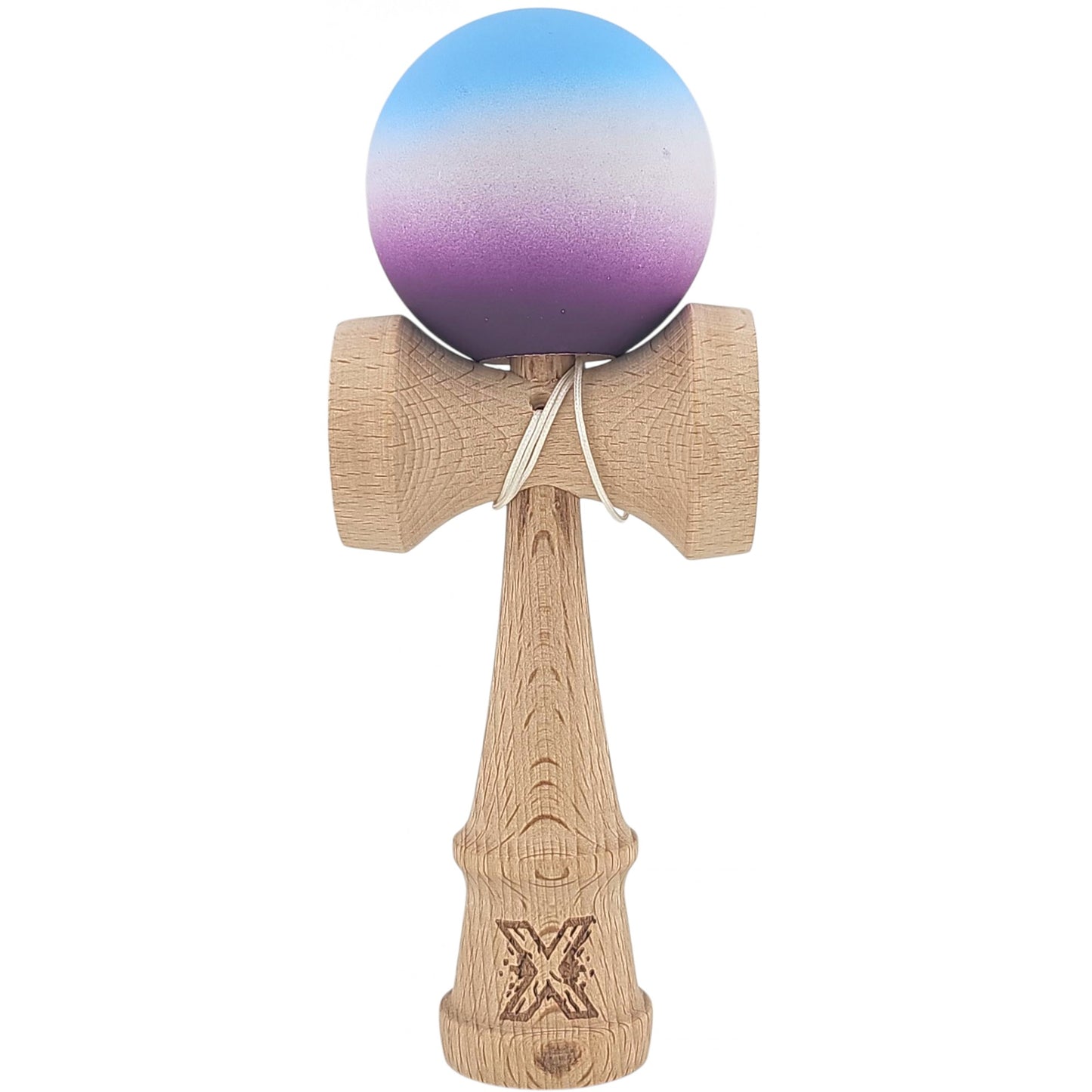 Kendama X Originala, Profesionala,  din Lemn, Rubber Grip, 18 cm, Albastru/Alb/Violet