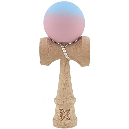 Kendama X Originala, Profesionala, din Lemn, Rubber Grip, 18 cm, Albastru/Lila