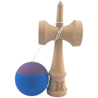Kendama X Originala, Profesionala,  din Lemn, Rubber Grip, 18 cm, Albastru/Mov