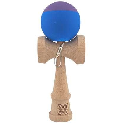 Kendama X Originala, Profesionala,  din Lemn, Rubber Grip, 18 cm, Albastru/Mov