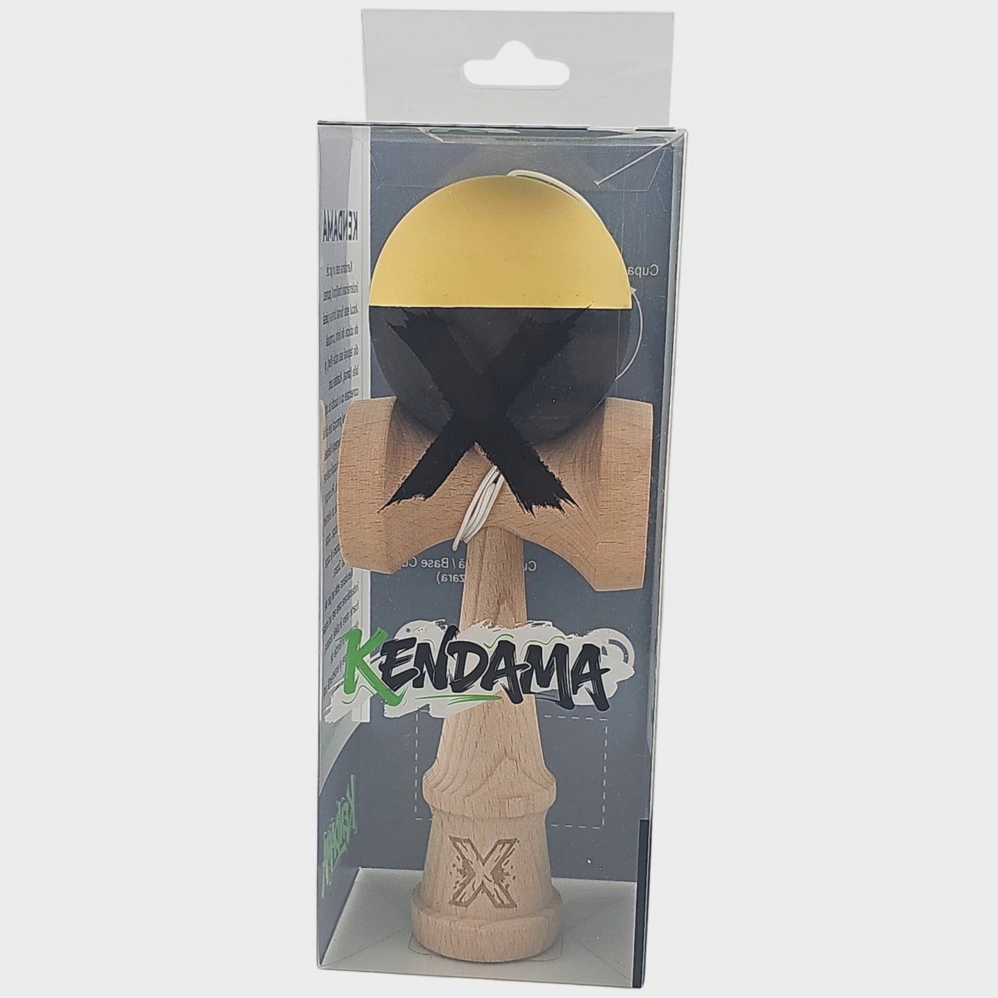 Kendama X Originala, Profesionala,  din Lemn, Rubber Grip, 18 cm, Galben/Negru