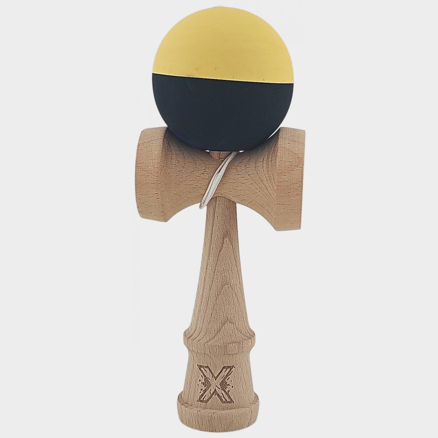 Kendama X Originala, Profesionala,  din Lemn, Rubber Grip, 18 cm, Galben/Negru