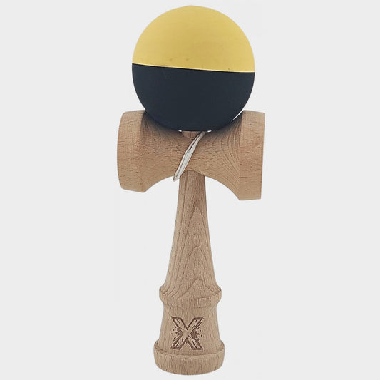 Kendama X Originala, Profesionala,  din Lemn, Rubber Grip, 18 cm, Galben/Negru