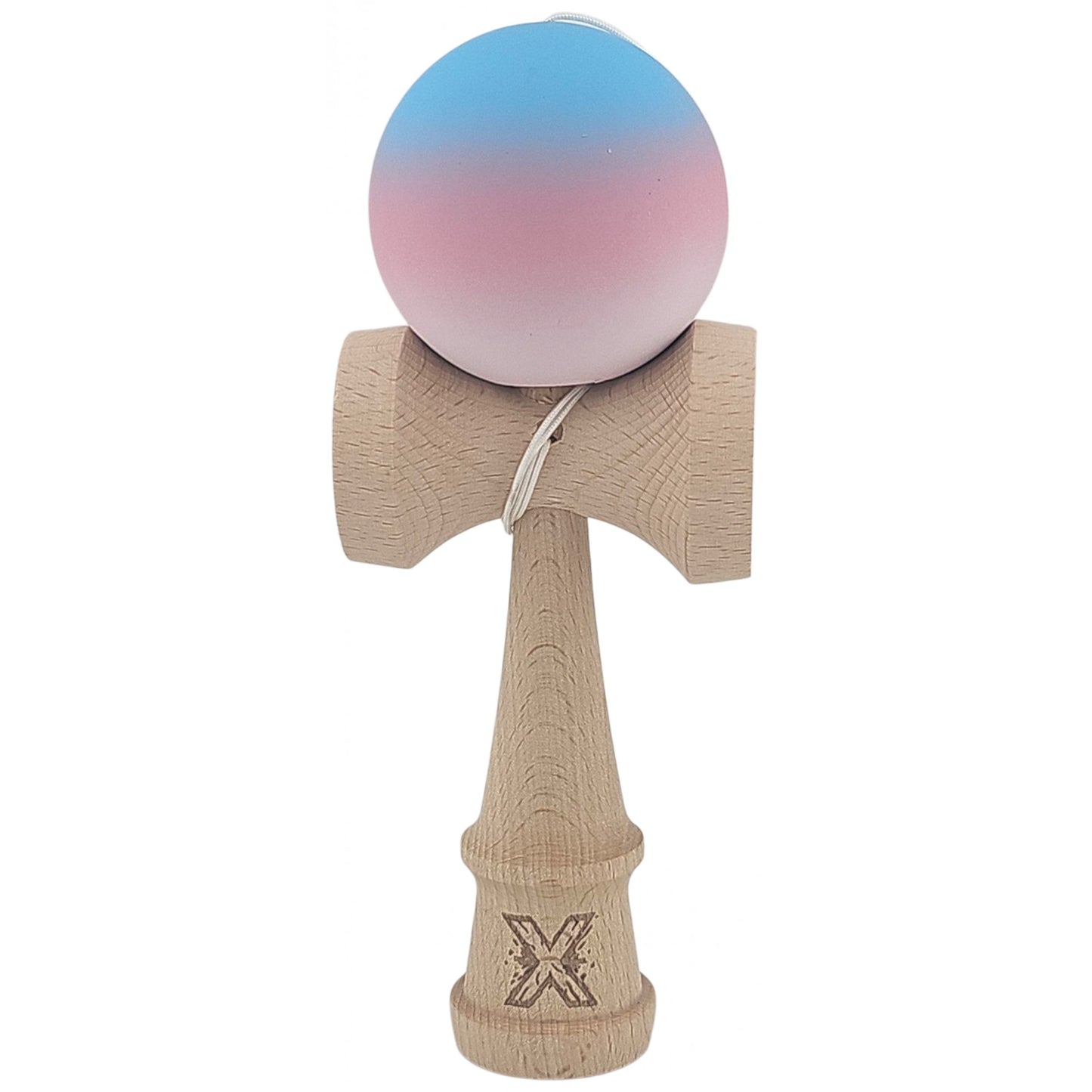 Kendama X Originala, Profesionala, din Lemn, Rubber Grip, 18 cm, Gradient Albastru/Roz/Alb