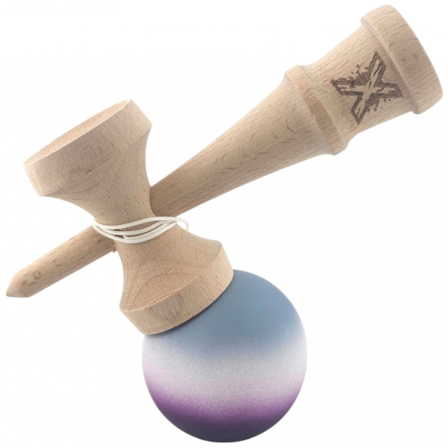 Kendama X Originala, Profesionala, Rubber Grip, din Lemn, 18 cm, Gri/Alb/Mov