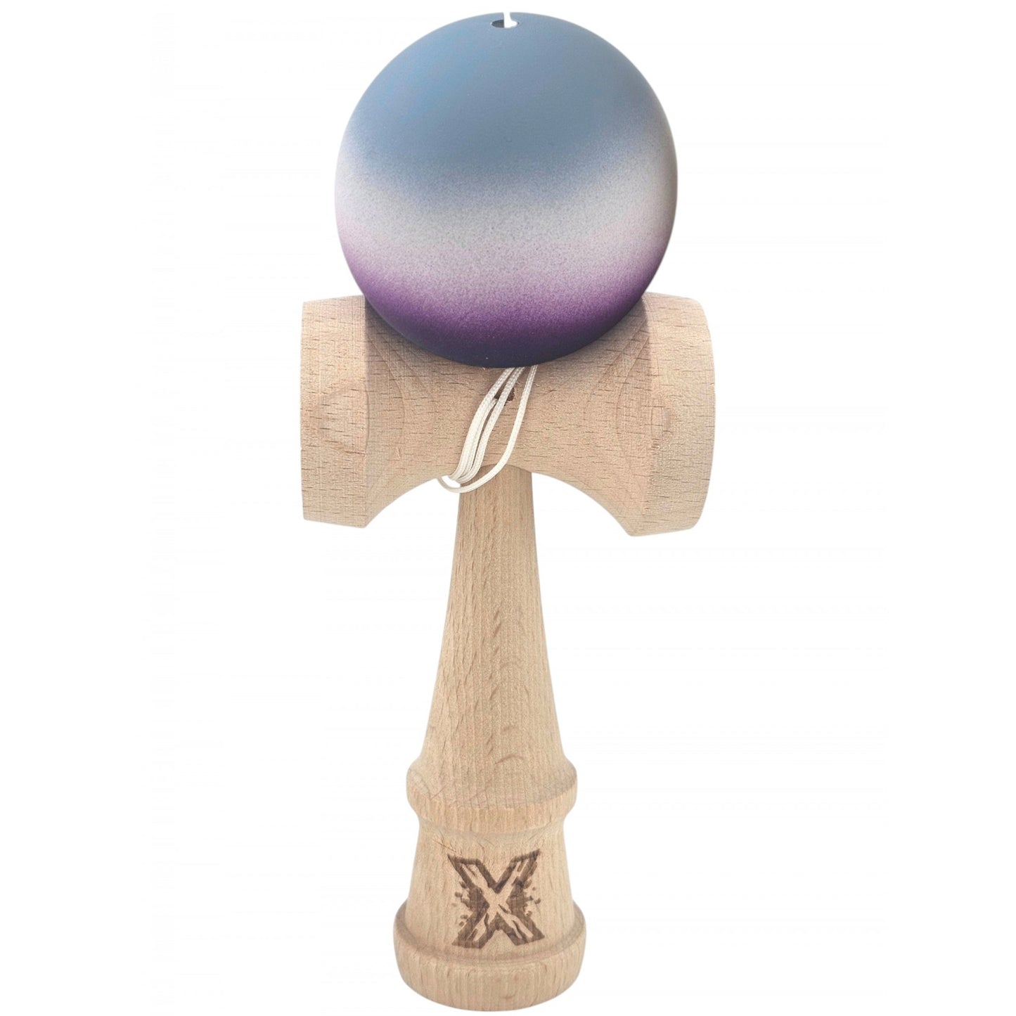 Kendama X Originala, Profesionala, Rubber Grip, din Lemn, 18 cm, Gri/Alb/Mov
