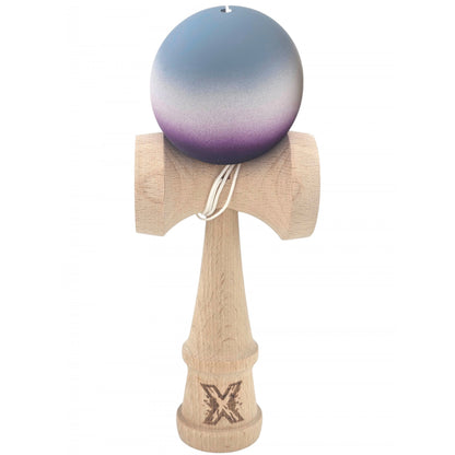 Kendama X Originala, Profesionala, Rubber Grip, din Lemn, 18 cm, Gri/Alb/Mov