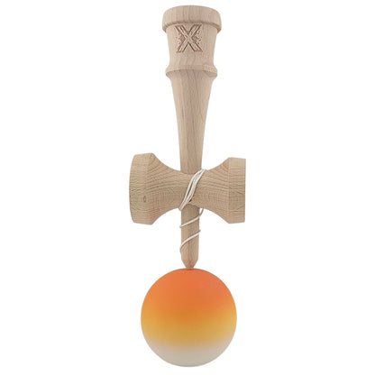 Kendama X Originala, Profesionala, din Lemn, Rubber Grip, 18 cm, Portocaliu/Galben/Alb