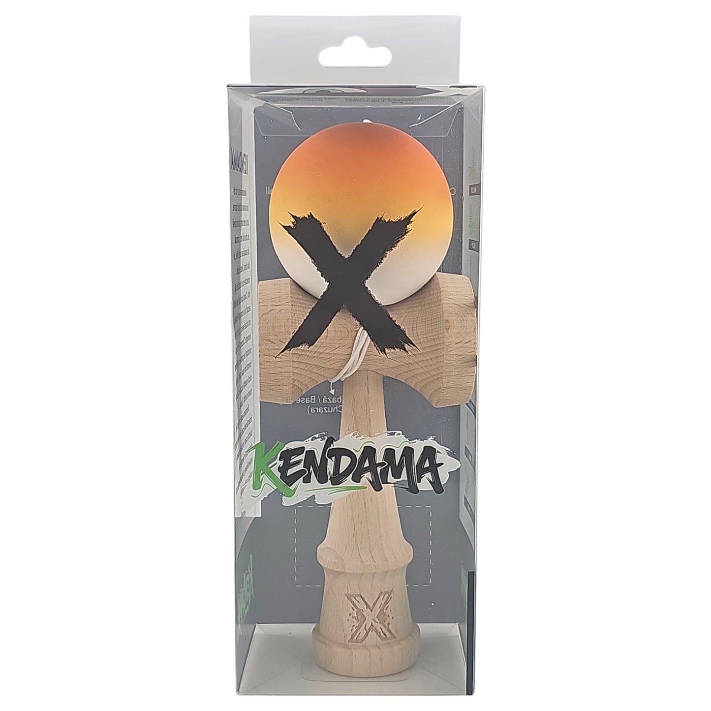 Kendama X Originala, Profesionala, din Lemn, Rubber Grip, 18 cm, Portocaliu/Galben/Alb