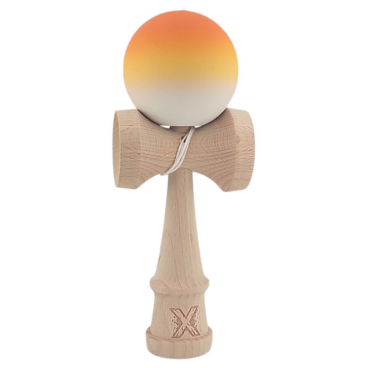 Kendama X Originala, Profesionala, din Lemn, Rubber Grip, 18 cm, Portocaliu/Galben/Alb