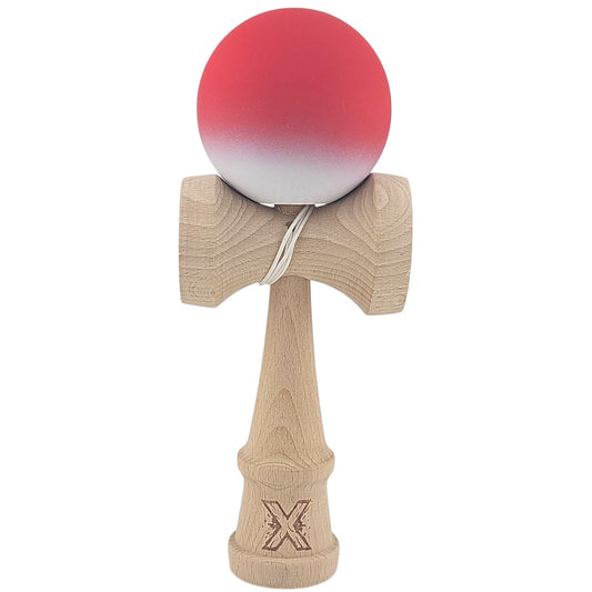 Kendama X Originala, Profesionala, din Lemn, Rubber Grip, 18 cm, Rosu/Alb