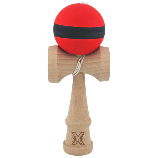 Kendama X Originala, Profesionala, din Lemn, Rubber Grip, 18 cm, Rosu/Negru