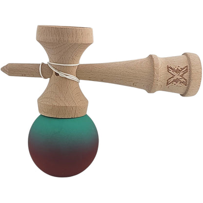 Kendama X Originala, Profesionala, din Lemn, Rubber Grip, 18 cm, Rosu/Verde