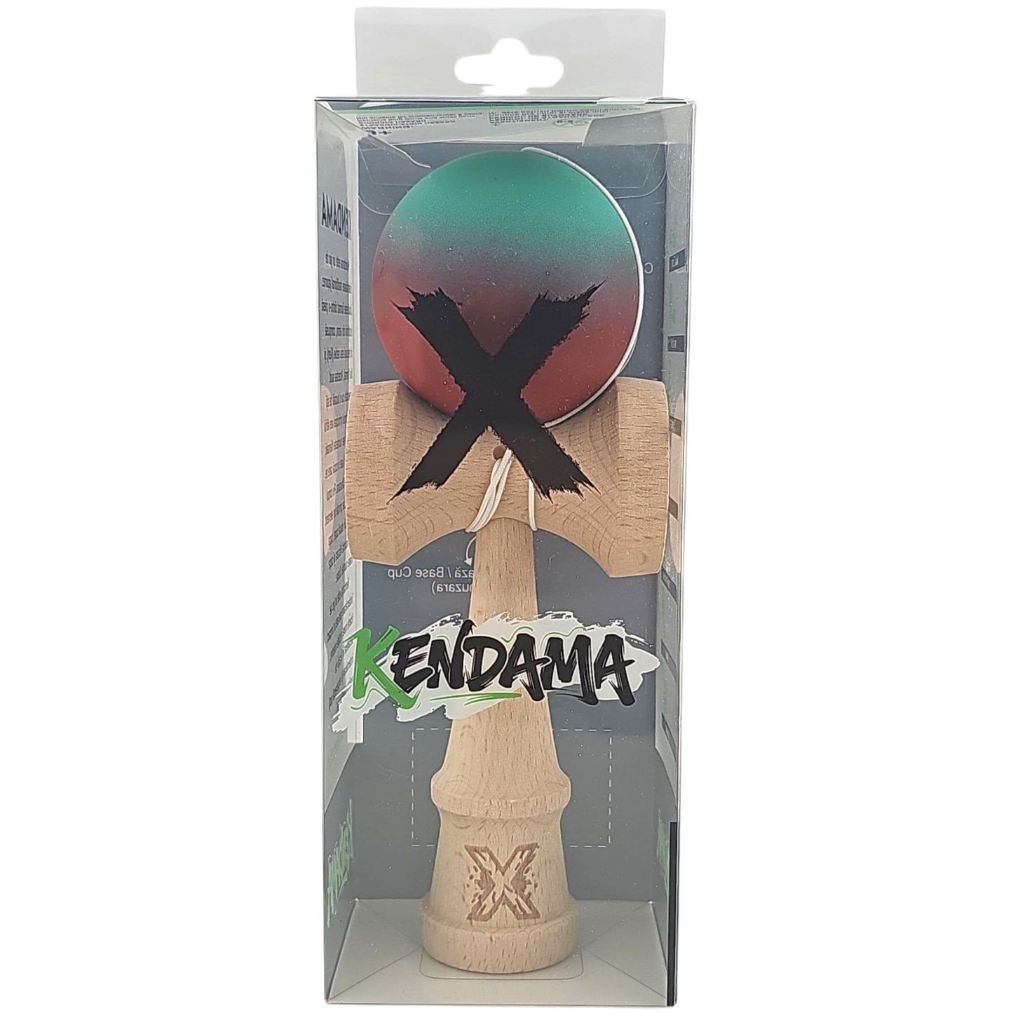 Kendama X Originala, Profesionala, din Lemn, Rubber Grip, 18 cm, Rosu/Verde